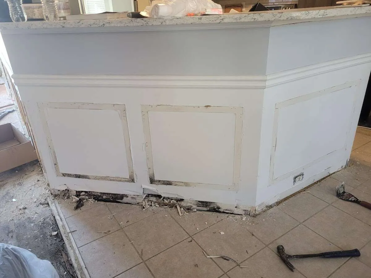 Water damage and mold on kitchen during Storm Damage Restoration in Choctaw